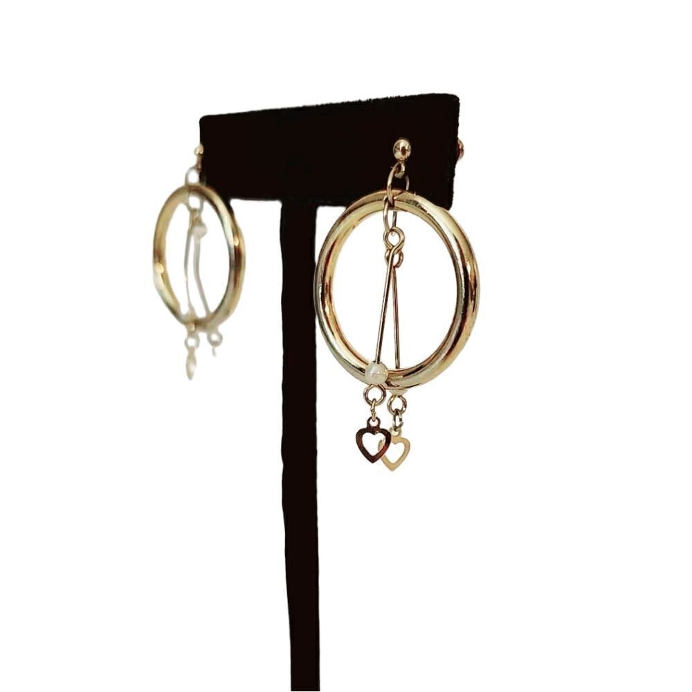 Vintage Gold peael heart hoop dangle earrings